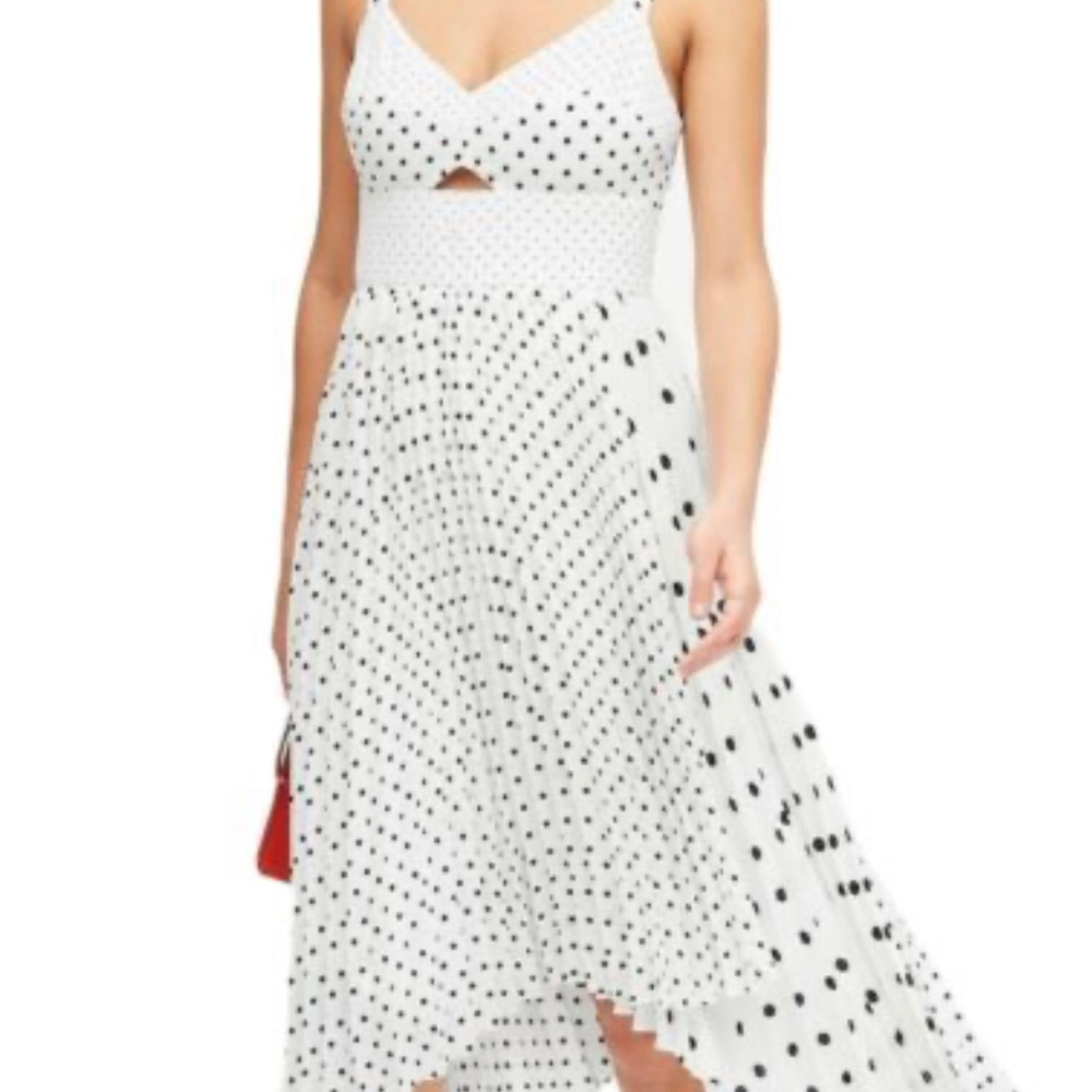 Banana Republic Polka Dot Pleated Sweetheart Asymmetric Midi Dress